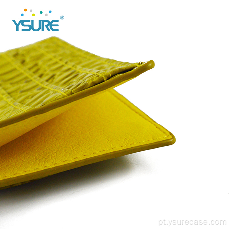 Carteira de cartão de couro de crocodilo amarelo