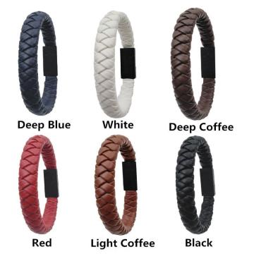 Fashion And Design Stainless Steel Men Genuine Leather Bracelet with Magnetic Clasp