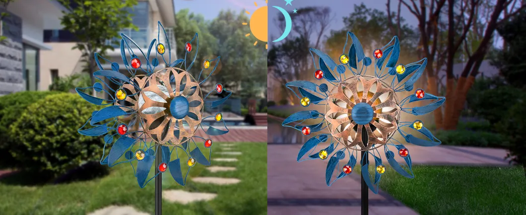 Colorful Solar Wind Spinner Outdoor Metal for Garden Decor Lamp