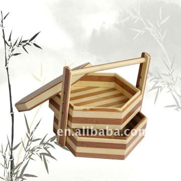 Two-storeyed bamboo breakfast basket/box/tray