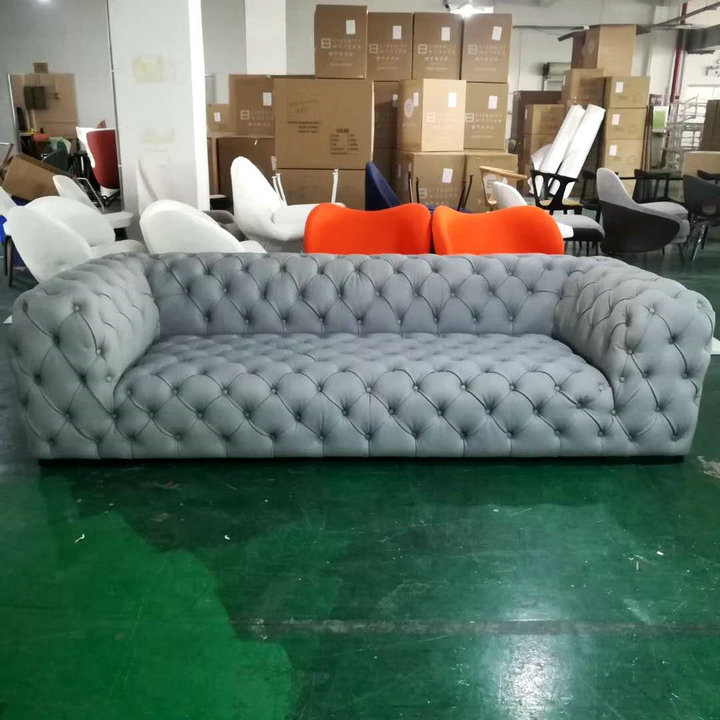 Modern home Hotel Furniture Luxury Design Sectional Tufted Leather Couch Living Room Chesterfield moon  Sofa Set by leather