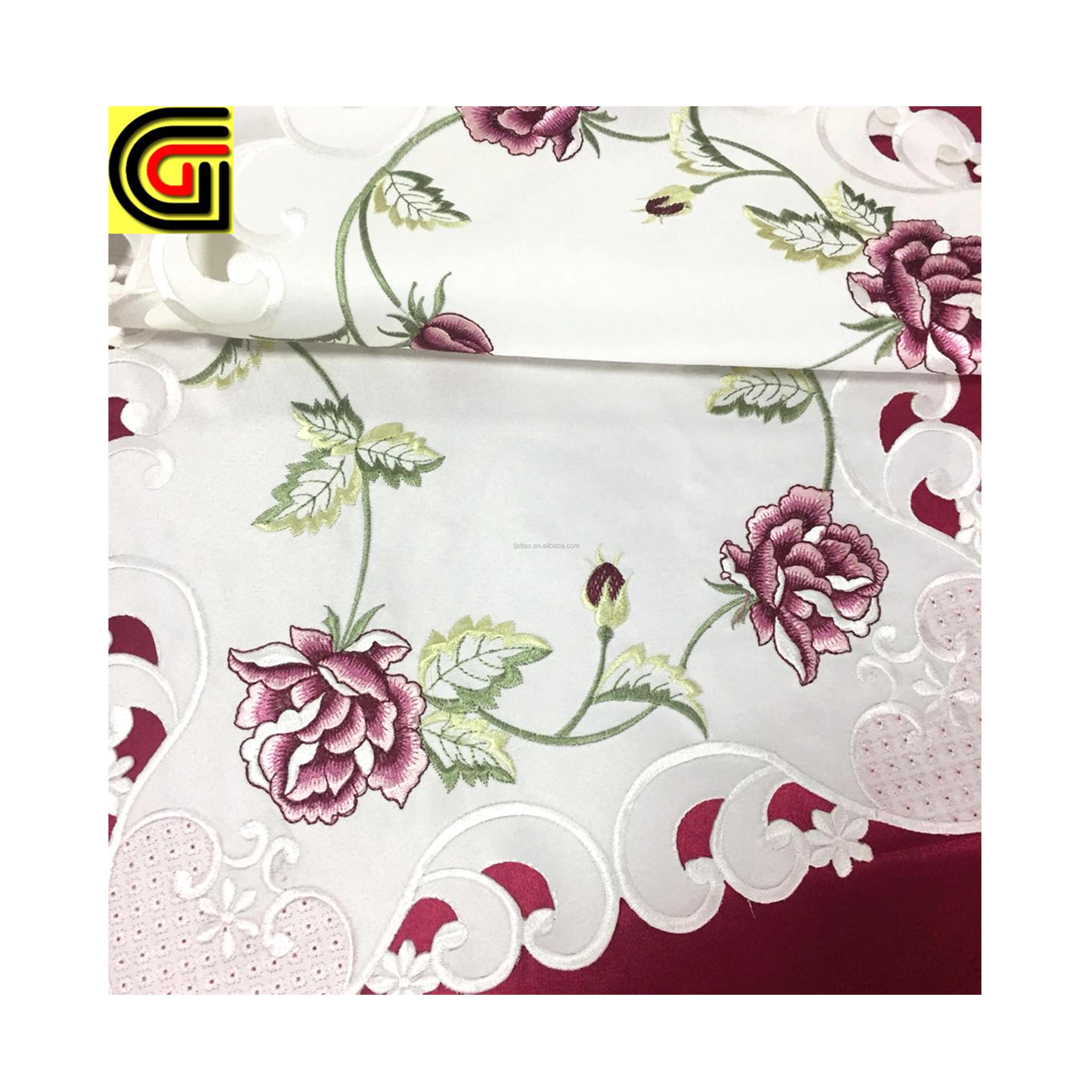 Elegant 100% Polyester Plain Embroidery Table Runner for Home Decoration Party or Wedding