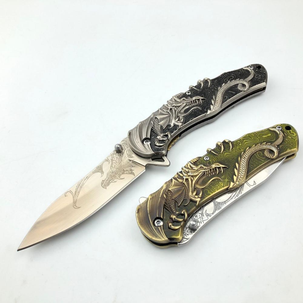 Embossed Pterosaur Semi Automatic Folding Knife