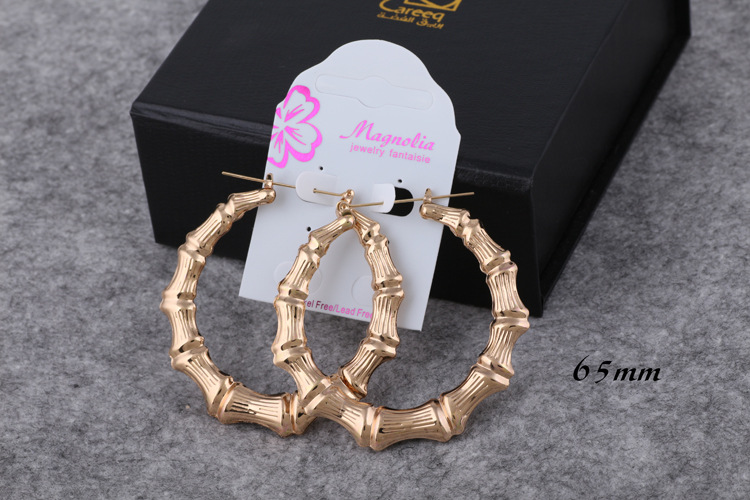 gold hoop bamboo earrings letter word name ROYALTY large bamboo hoop earring