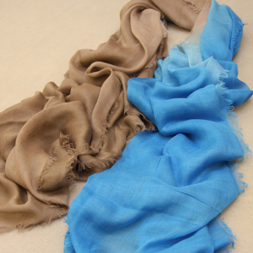 Pure Modal Ombre Scarf Gradient Color from Blue to Brown Frayed Edges