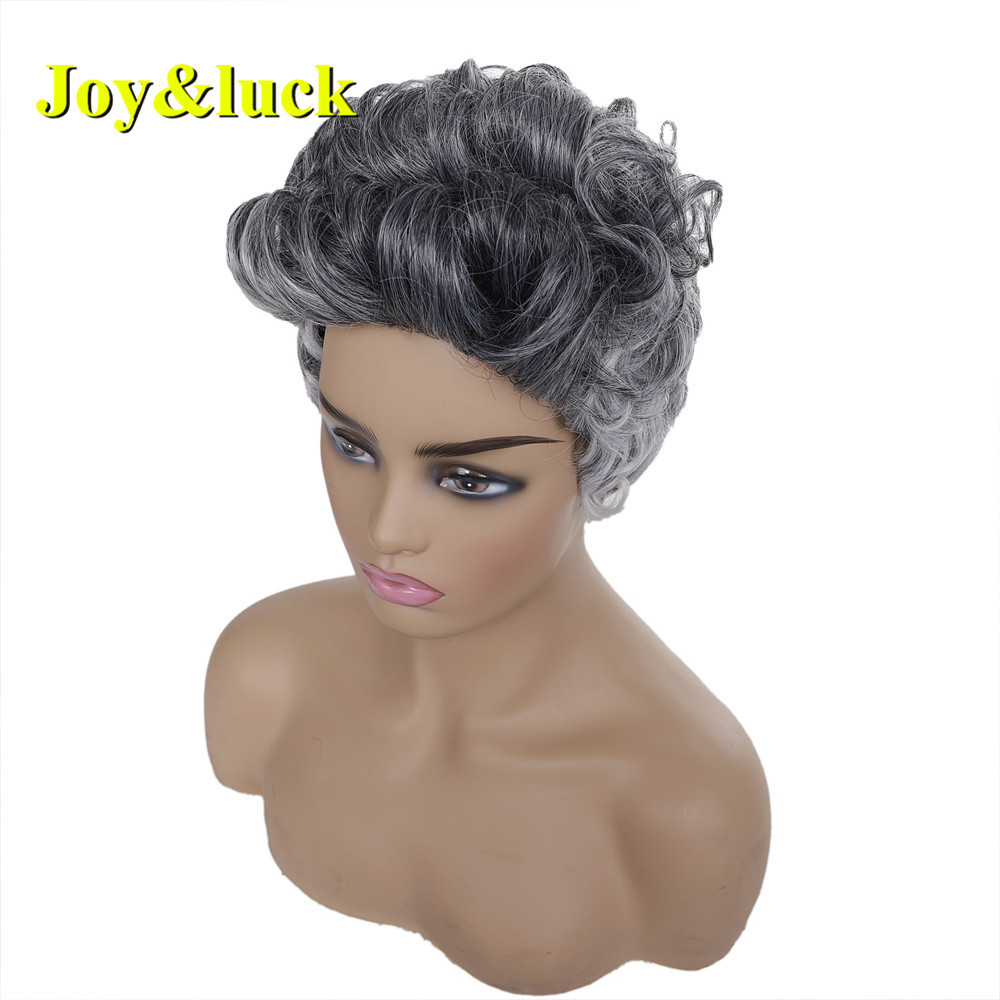 Wholesale Wig With Adjustable Band Ladies Party for Black Women Ombre Silver Grey Natural Curly Pixie Cut Short Synthetic Wigs