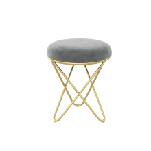 Velvet Ottoman Stool with Golden Metal Legs for Bedroom and Living Room