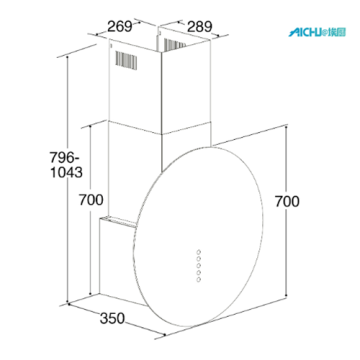 Extrator circular de 70cm em vidro preto