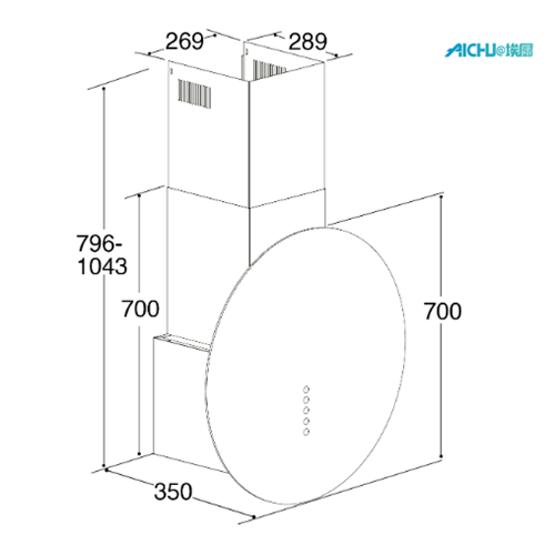 Extractor circular de 70 cm en vidrio negro