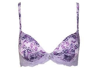 Purple Underwire Padded  Push Up Bras Satin Printing Contra