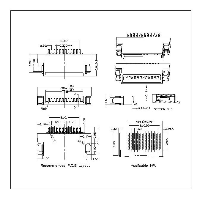 0.5MM PITCH FPC,LVDS TYPE,With ZIF SMT TYPE FPC0.5-XXRMBXXX15