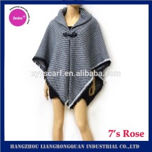 2016 hot selling plaid shawl spinning poncho cloth fur poncho factory price