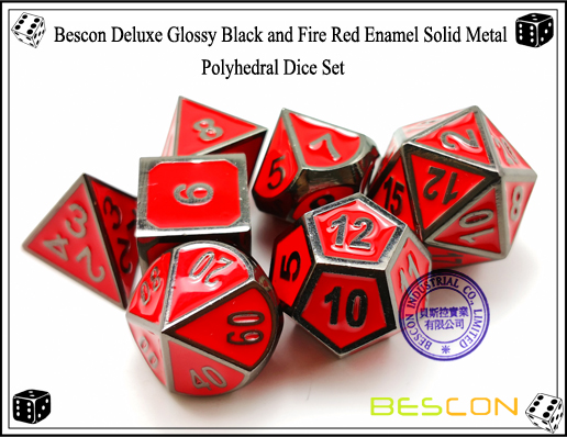 Bescon Deluxe Glossy Black and Fire Red Enamel Solid Metal Polyhedral Role Playing RPG Game Dice Set (7 Die in Pack)-6 Bescon Deluxe Glossy Black and Fire Red Enamel Solid Metal Polyhedral Role Playing RPG Game Dice Set (7 Die in Pack)-6