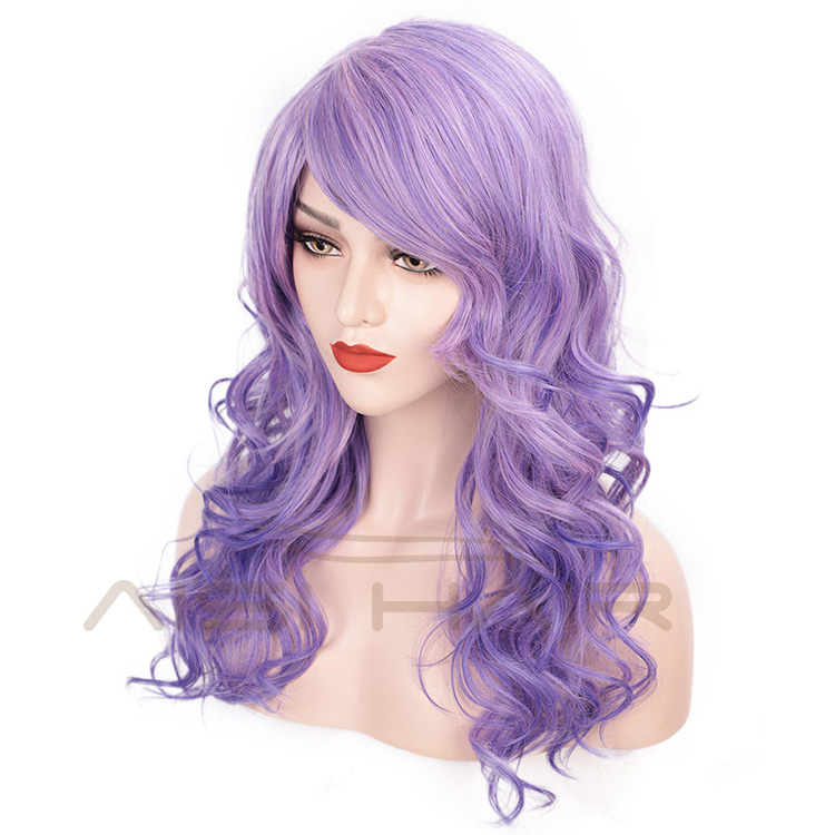 Aisi Hair Long Wavy Hair Purple High Temperature Synthetic Wigs for Women Fashion Female Cosplay Party Christmas Wigs