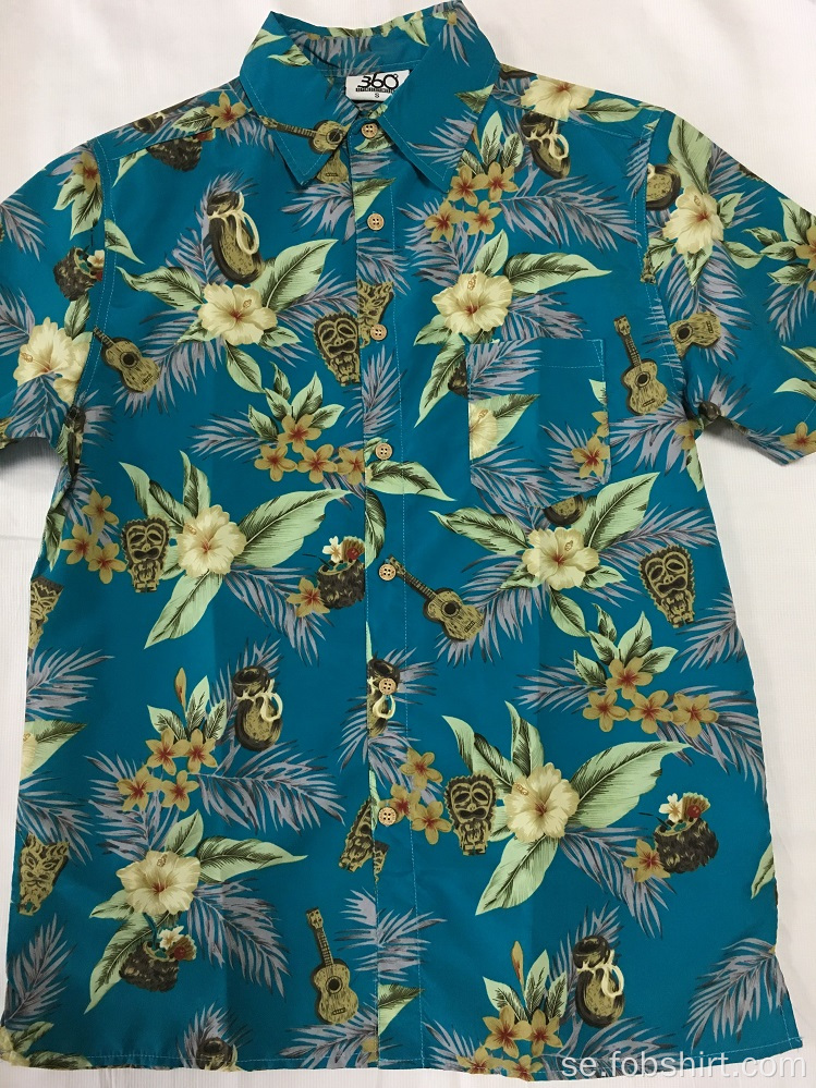 Polyester tryck hawaiisk skjorta