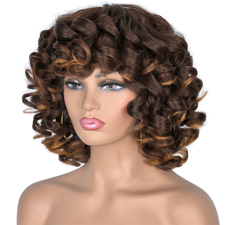 Wholesale Synthetic Hair Wigs short deep wave closer straight curly hair wavy bang wig synthetic wigs with bangs for black women