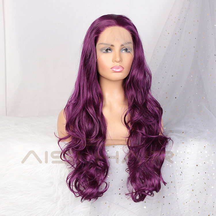 Aisi Hair New Design Wholesale Cheap Vendor Cosplay Curly Body Wave Purple Wig Synthetic Hair For Black Women Lace Front Wig