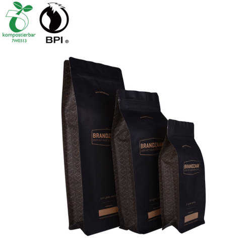 Biodegradable Custom Printed Coffee Bean Packaging Kraft Paper Flat Bottom Pouch With Zipper & Valve