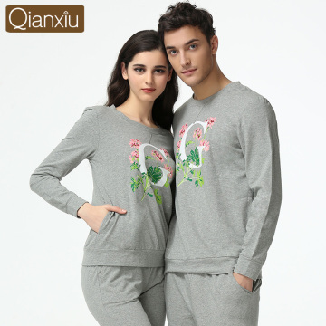 Qianxiu Couple's Printed Sleepwear Cheap Knit Pajamas
