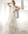 A-Line Sweetheart Chapel Flowers Ruffled Wedding Dresshahah