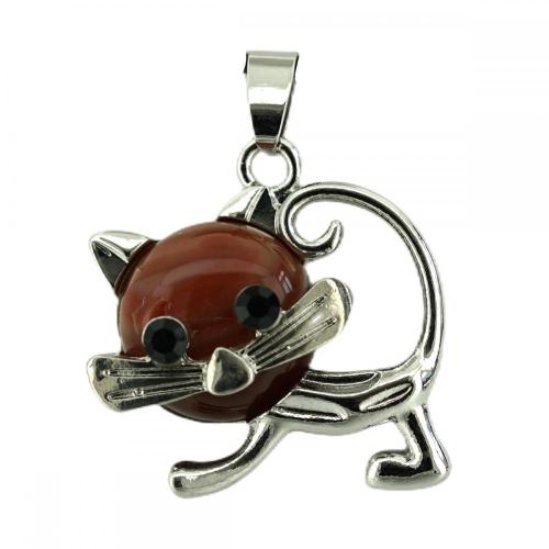 Gemstone Cat Shape Pendant Alloy Animal Pendant for DIY Jewelry Crystal Charm Pendant