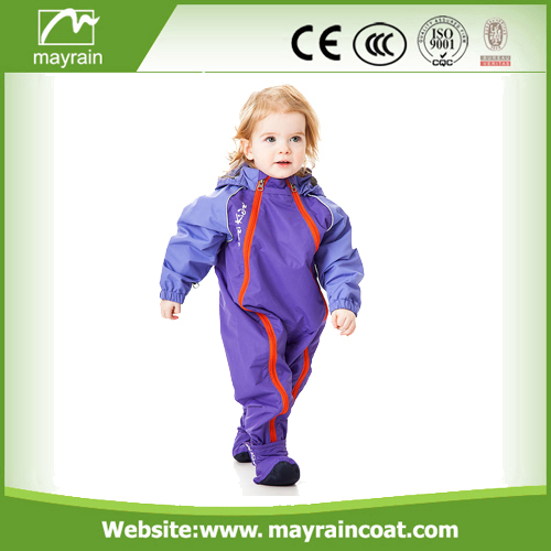 Kids Logo Print Reflective Tape Polyester Rainsuit