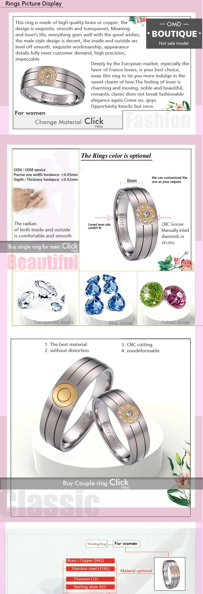 2 Rows Zircon Cheap Fashion Jewelry Dummy Ring for Store Window Display with Price