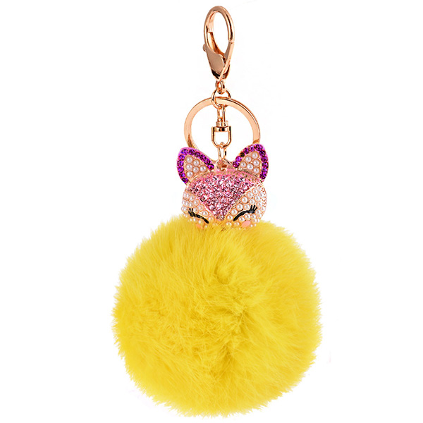 Rhinestone Fox Charm Rabbit Fur Ball Keychain