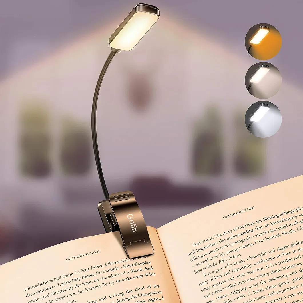 Rechargeable Book Light with Eye Caring 3 Color Temperatures and Stepless Dimming