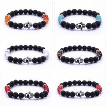 Pulsera de piedras preciosas Evil Eye Difusor de aceites esenciales de piedra de lava Reiki Healing Balancing Round Beads