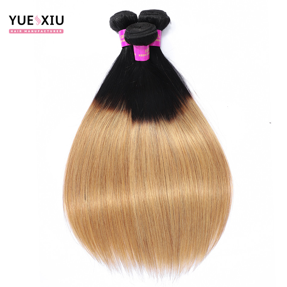 High Quality Double Drawn Brazilian Human Hair Bundles 1B 27 ombre colored Hair Extensions straight Bundles