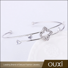 New rhodium plated cooper bracelet designs clover shape bangle of AAA zircon bracelet cuff bangle open-ended bangle bracelet