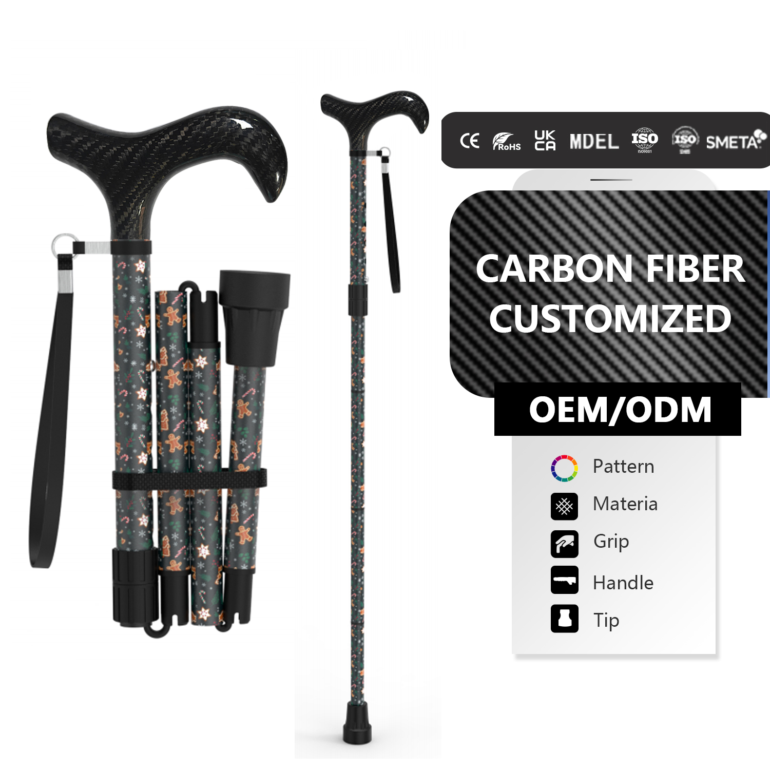 Эргономичный ремень с ручкой Регулируемая выдвижная мобильная трость Легкая складная трость для женщин/мужчин/пожилых людей Удобная1 Ergonomic Strap Handle Adjustable Extendable Mobility Cane Lightweight Foldable Walking Stick for Women/Men/Seniors Comfortable1