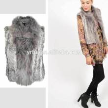 YR876 Zhejiang Rabbit Knit Vest with Fox Belly Fur Collar/Fashion Women Winter Fur Vests