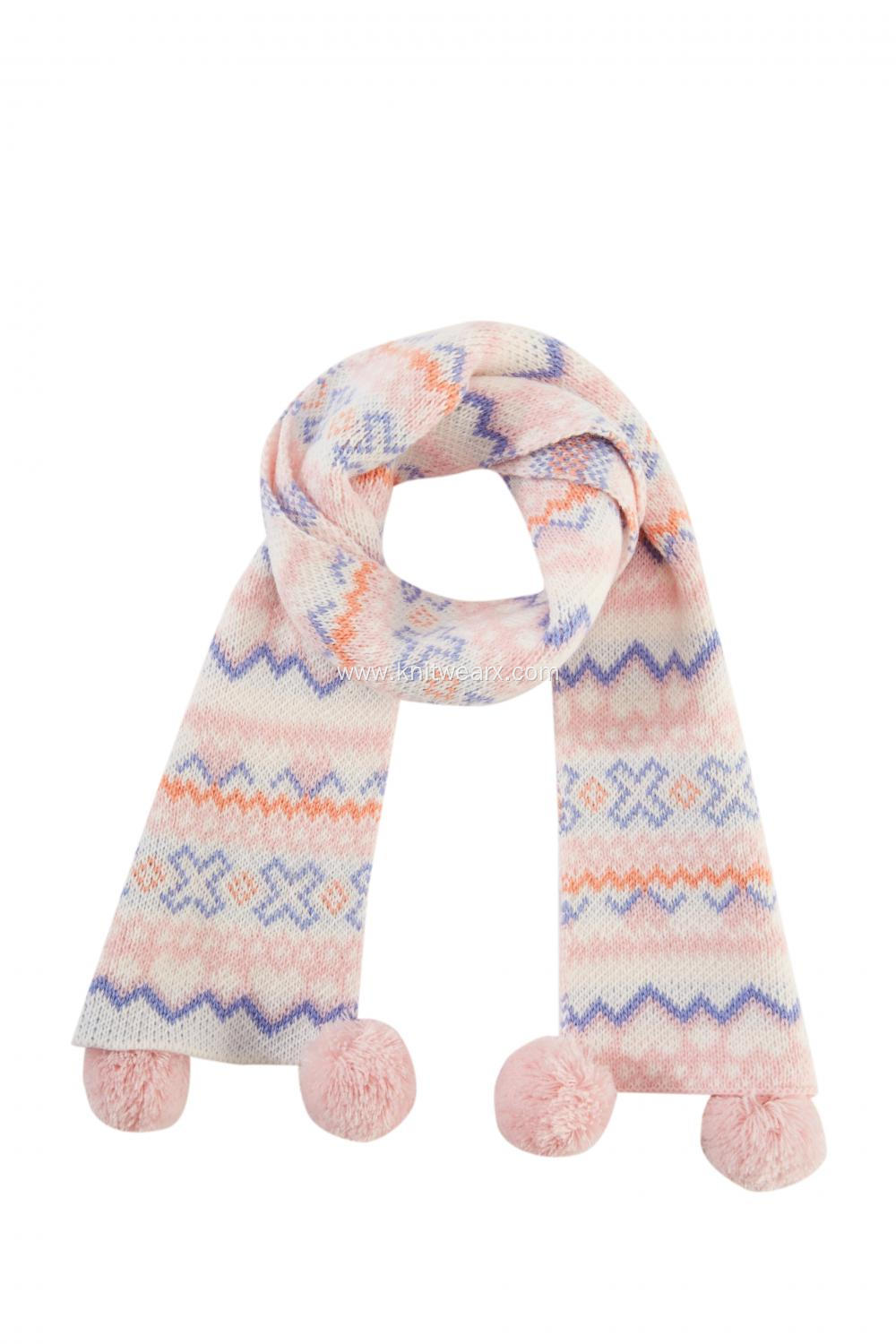 Girl's Knitted Jacquard PomPom Ends Christmas Scarf