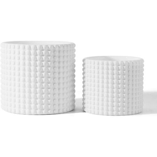 White Ceramic Vintage Style Hobnail Patterned Planter Pots