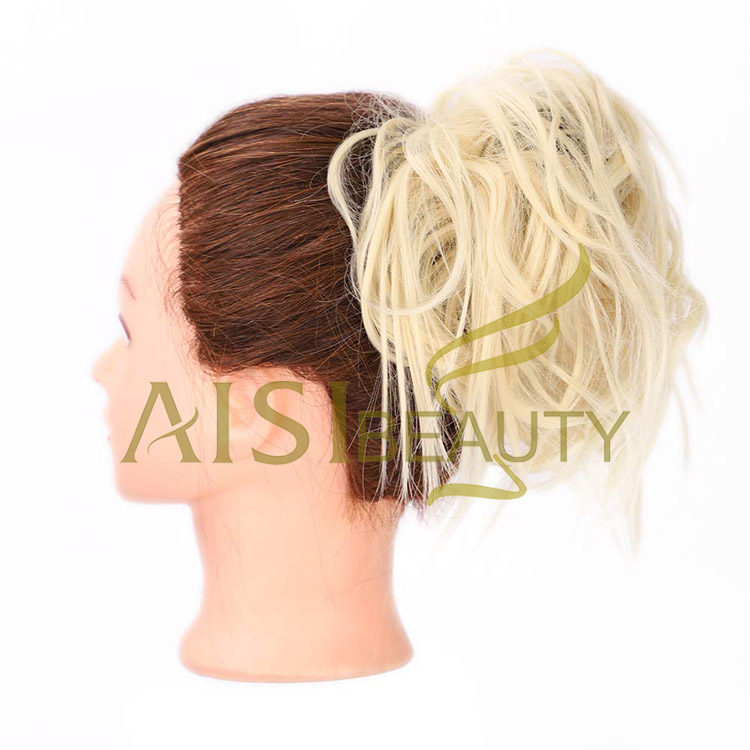 Aisi Beauty New Design Wholesale Multi Color Synthetic Curly Messy Donut Chignon Bun Elastic Rope Rubber Band Hair Extension