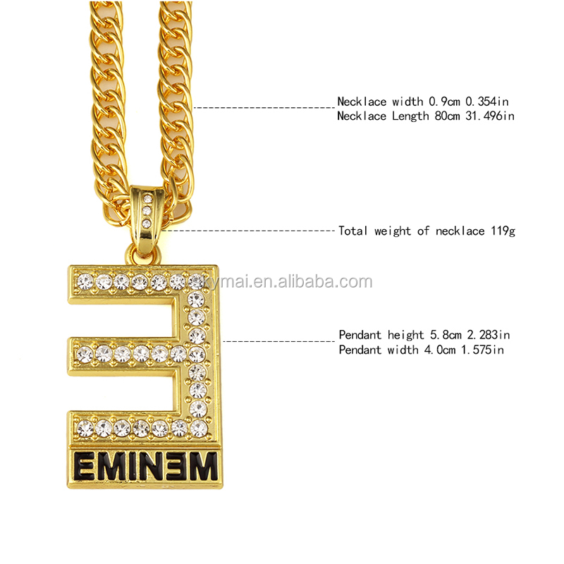 Wholesale Men Women Rhinestone Rock EMINEME Pendants Necklaces Golden Bling HipHop Chains Jewelry Gifts Chokers