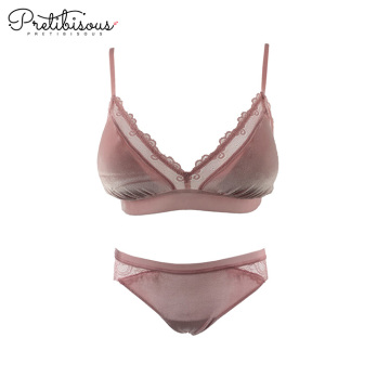 Conjunto de lingerie de veludo sexy sutiã e calcinha de renda