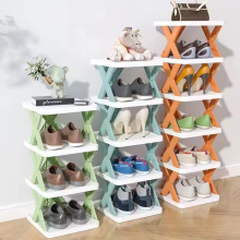Bathroom Storage Rack: Shoe Storage Container, Household Components, Plastic, Stackable, Folding Shoe Rack