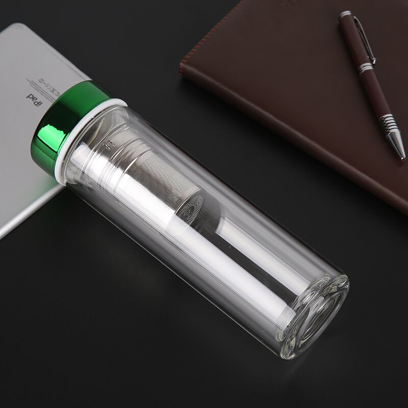 450ml New Bamboo Lid Double Wall Glass Water Infuser Bottle with Color Lid