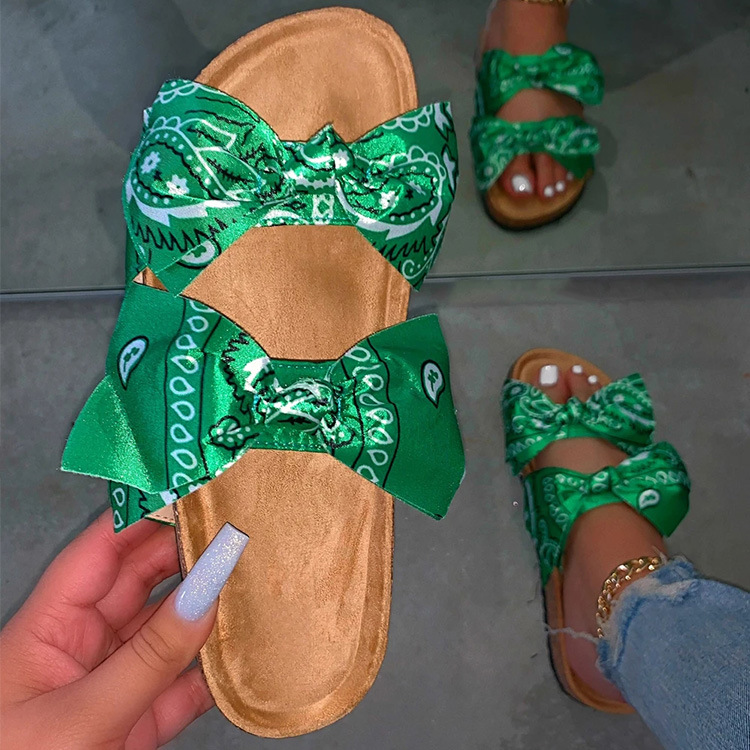 Fashion ladies fashion latest design brazil fish slippers Two Bowknot Lady Leopard Cork Slipper Lovely Lady Slippers