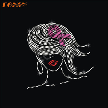 Girl Pink Ribbon Iron on Rhinestone Motif