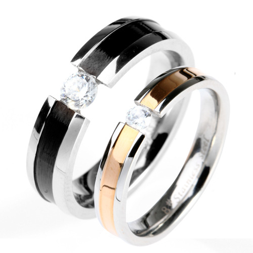 Stainless Steel Zircon Lover Romantic Engagement Couple Ring