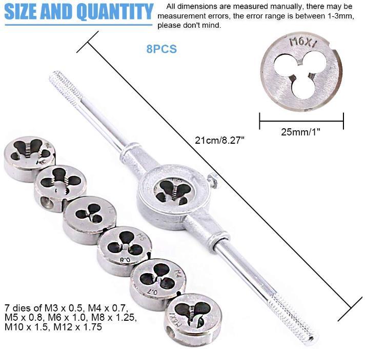 8PCS HSS Metric Hand Tap and Die Set