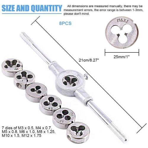 8PCS HSS Metric Hand Hand Tap และ Die Set