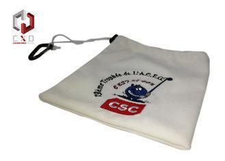 White Velvet Gift Drawstring Bag With Embroidered Logo , Po