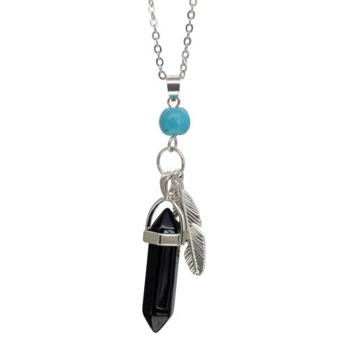 Hitam Onyx Feather Hexagonal Prism Pendant Choker Kalung