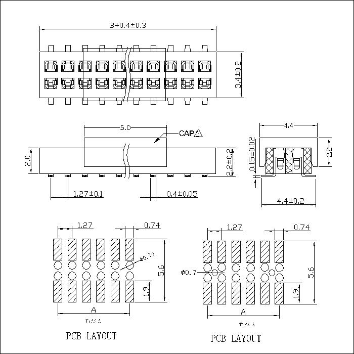 FHCM13-XXDXXX 1.27 mm Female Header Dual Row SMT Type Bottom Entry