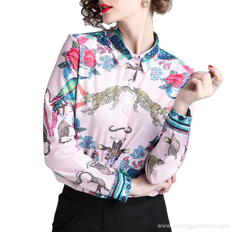 Custom Women Business Office Loose Printed Geometric Blouses